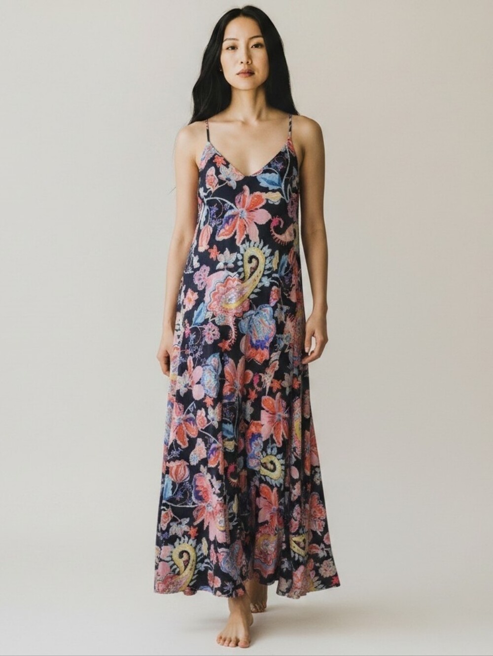 Nicole Miller | Floral Multi Slip Maxi Dress XS Beach Paisley Racerback